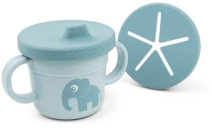 Done by Deer Foodie Snack & Trinkbecher Set Elphee Blau, 3-in-1 Kinderbecher – becher, trinklernbecher und snackbecher - Plastikbecher: 100% PP, Deckel: 100% Silikon alle Teile in Lebensmittelqualität