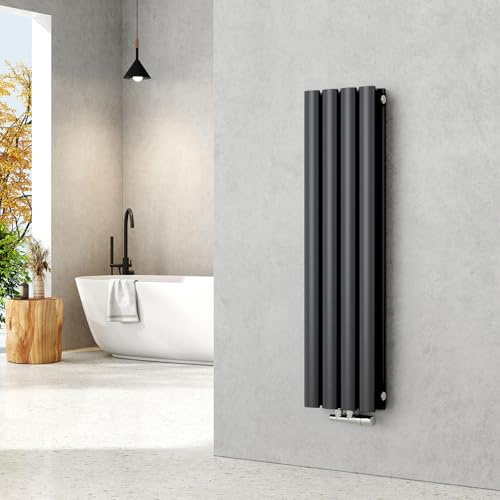EMKE Radiatore piccolo 900 x 240 mm, ovale a pannello, attacco centrale, verticale, design, radiatore tubolare, doppio strato, antracite, 373 Watt