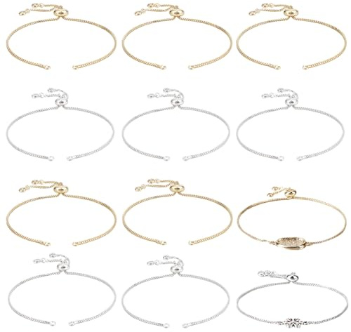 Beebeecraft 10Pcs 24cm 2 Colors Adjustable Slider Bracelet Brass