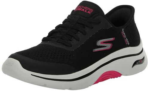 Skechers Go Walk Arch Fit 2.0 Valencia - Sneaker da Donna, Senza Lacci, Mani libere, Nero/Rosa Acceso., 36.5 EU