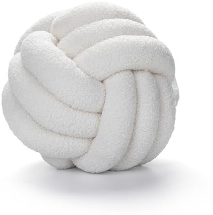 Herfair Knotenkissen Rundes Ballkissen, 3D Kissen Knoten Plüschkissen Kissen Deko Sofakissen Kuschelkissen Weiches Handgewebtes Knotenkissen für Wohnzimmer Deko Kinderzimmer (Weiß,22cm)