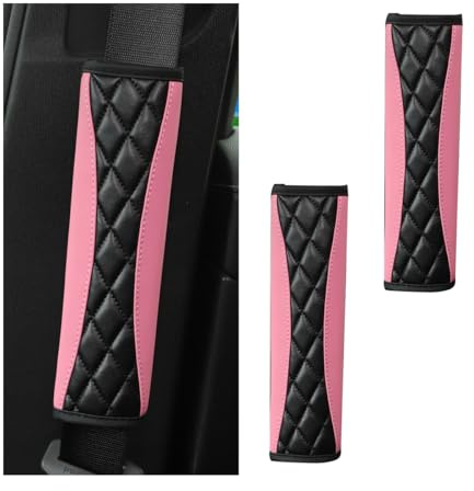 Mandark 2PCS Leather Car Seat Belt Covers with Foam Padding, Pink