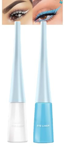 Liquid Eyeliner Matte| 2 Farben Flüssiges Eyeliner Stift | Schnell Trocknender & Wasserdichter | Hohe Pigmentierung & Candy Color Eye Make-up | Glatte Linie & Feine Feder | Blau + Weiß