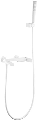IMEX - Robinet Baignoire et Douche Monocommande Blanc | Robinet Mitigeur Mural avec Support Pommeau de Douche et Flexible | Robinetterie en Laiton et Acier Inoxydable S.304 | Série Danemark