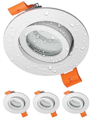 ledscom.de 4x Bad-Deckeneinbaurahmen ERID, Feuchtraum, Badezimmer, IP44, rund, schwenkbar, weiß matt