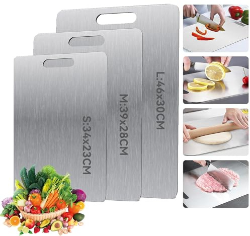 3 Stück Schneidbrett Aus Edelstahl, Bisphenol a Frei, Beide Seiten Sind Verfügbar,Edelstahl Schneidebrett, Schneidebrett, Küchenschneidebrett Für Obst/Gemüse/Fleisch 34 * 23cm 39 * 28cm 46 * 30cm