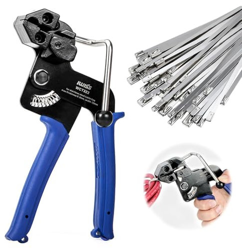 Kit de Collier de Serrage Inox, Contient 200 Pièces 4,6x300mm Serre-Câbles Inox Electriques, Pistolet D'attache de Câble en Métal, Outil d'attache de câble pour Verrouiller et Coupe