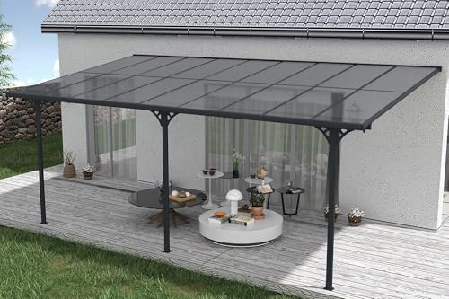 Pérgola/cochera de Aluminio Cazeboo, KLEO Carport, 450 x 300 cm, Blanca, pérgola adosada, 13,5 m², Techo de policarbonato