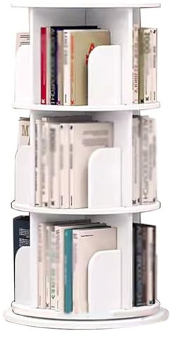 Drehbares Bücherregal mit 6 Etagen, rund, drehbar, um 360 Grad drehbar, Eckregal für Wohnzimmer, drehbar, bodenstehend, Bücherregal (weiß, 51 x 97 cm)