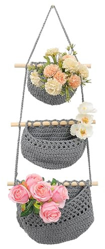 ZHDOKA 3 Tier Macrame Plant Hangers, Handmade Hanging Planter Indoor Wall Hanging Flowers Pot Nets, Jute Crochet Plant Holders for Outdoor Home Fence Decor, 31.25in (B)