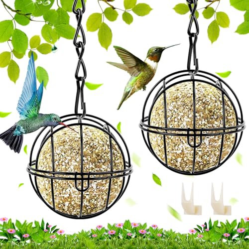 Meisenknödel-Futterspender, 2 Stück, schwarz, hängende Vogelfutterstation, Metall, Meisenknödel-Vogelhalter mit 2 S-förmigen Haken und 2 Kunststoff-Obstgabeln, Meisenknödel-Futterspender für Outdoor,