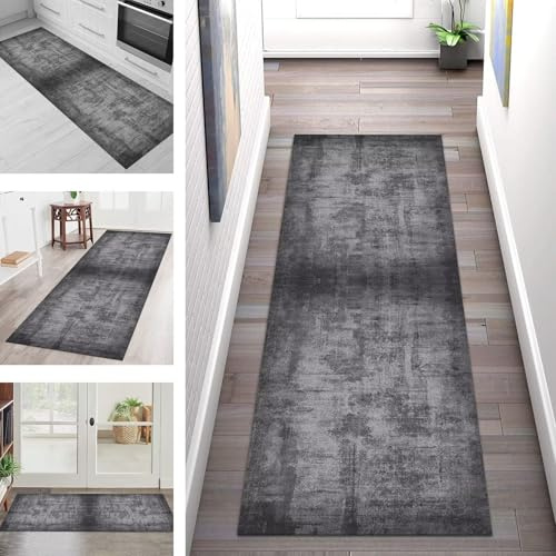 SGLGSTORE Teppich Läufer Flur Küche rutschfest Waschbar Teppichläufer Flur Grau 60X90CM Modern Teppichläufer Fußmatte Polyester Anpassbar für Vorzimmer Eingangsbereich Schlafzimmer Wohnzimmer Küche
