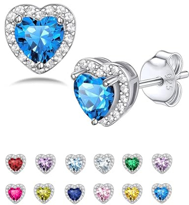 Seleneva Birthstone Stud Earrings for Women Sterling Silver Dainty Earring Crystal Zirconia Stud Earrings Birthday Christmas Valentine's Day Jewellery Gifts for Mum Sisters Girlfriend (Dec.)