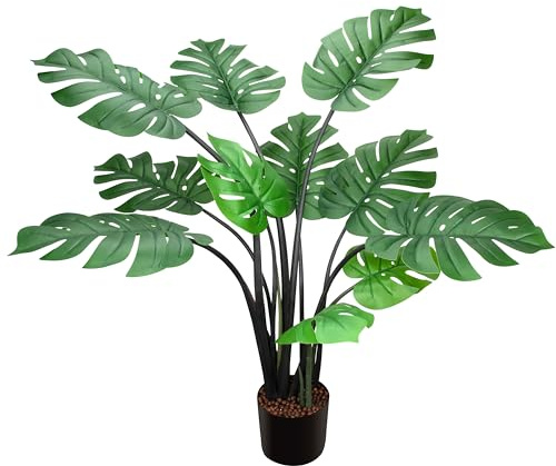 Jesustree Plante Artificielle Monstera 110cm avec Pot, Faux Arbre de Monstera Deliciosa avec Feuilles Réalistes, Plante Imitation Tropicale Décoration pour Intérieur Extérieur Maison Salon Balcon