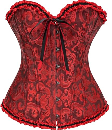 AMateschitz Corset pour femme - Corset ventre plat - Poitrine complète - Corset gothique - Bustier - Corset à lacets - Imprimé floral vintage - Corset à fermeture à l'avant - Corset sous la poitrine -