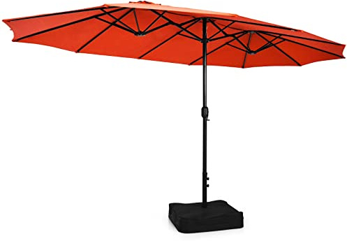 KOMFOTTEU Sombrilla Doble 451x264cm con Protección UV | Parasol Rectangular de Jardín con Manivela y Base, Altura 243 cm para Patio, Terraza y Piscina