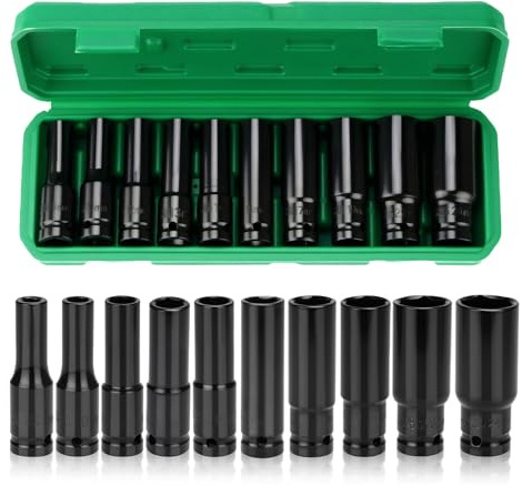 Sexyhot Schlagschrauber Nüsse 1/2 Zoll, 10pcs, Vielzahn Nuss Satz, Mit Ratschenkasten Klein, Steckschlüsselsatz im Alltag Angewendet (8-24mm)