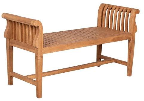 MR. DEKO® Gartenbank Wigan Teak 130 cm ohne Rückenlehne | Friesenbank für draußen | Holzbank 2-Sitzer 130x70x51 cm | Sitzbank Teak massiv & wetterfest Garten Balkon Terrasse | Parkbank zum Relaxen