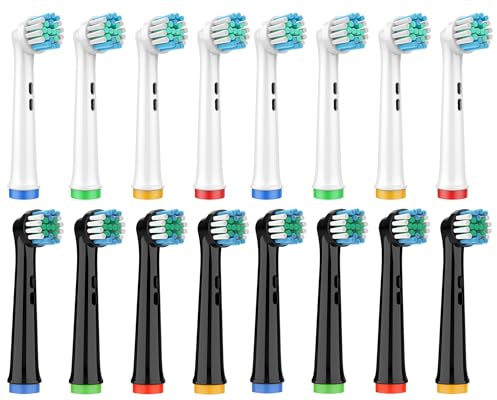 OddeKey Recambios Cepillos Compatible con Braun Oral B Vitality Pro, Pro 3, Cabezales para Cepillo Electrico Oral B, Repuestos Cuidados Suaves, Pack de 16 Cabezales, Nnegro/Blanco