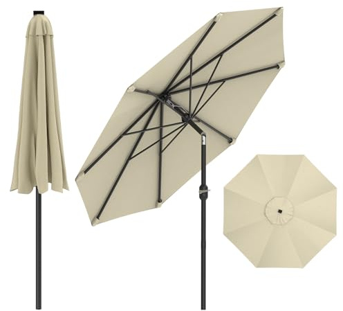 Sonnenschirm 300cm mit Kurbel, Aluminium Terrassenschirm knickbar, Balkon Marktschirm Großer, Strandschirm ohne Ständer mit Tragetasche, UV Schutz, beidseitig um 30° knickbar für Terrasse, Pool, Beige