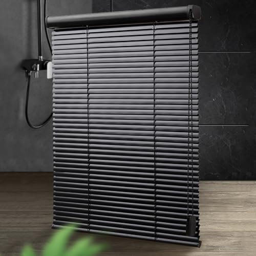 Jalousie, Aluminium, 25 mm, Lamellen, Plissee-Vorhänge, Sonnenschutz und Privatsphäre, anpassbar, für Innenbereich, Fenster- und Türschutz, Größe: 50 cm x 230 cm, Schwarz