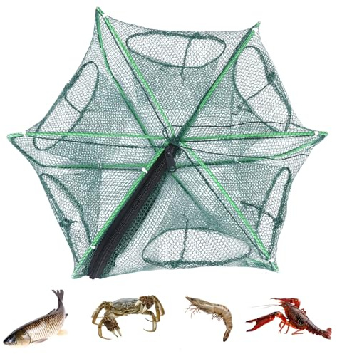 Fischreuse, 40cm Angeln Reuse mit 6 Löcher, Faltbare Nylon Fischernetz als Krebsreuse, Fischfalle, zum Fangen Verschiedener Garnelen, Krabben, Kleiner Fische