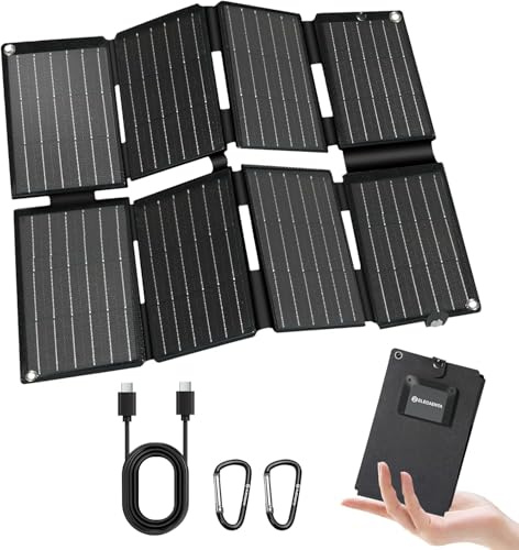 ELECAENTA 25W ETFE Foldable Solar Charger, Pocket-Size Folding Solar Panel with USB-A and USB-C Ports, IP68 Waterproof Compatible with Cellphone, Tablet, Power Bank, for Backpacking, Camping, Hiking
