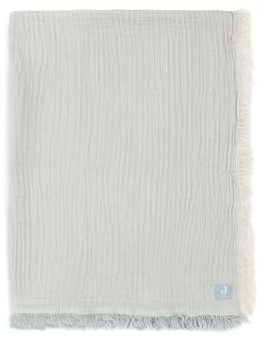 Jollein Babydecke Muslin - Fringe Stripe, Sea Green/Ivory - 120x120cm - 100% Baumwolle - Fürs Kinderbett - 0.5 TOG - GOTS Zertifiziert - Mit Fransen