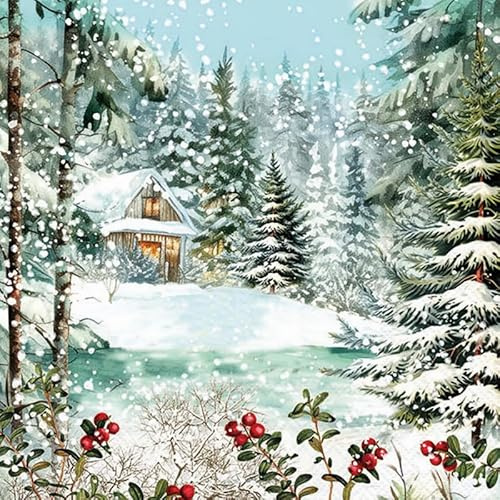 20 Servietten Weihnachten Hütte versteckt im Winterwald als Tischdeko. Papierservietten mit Motiv. Auch für Decoupage und Serviettentechnik 33x33cm