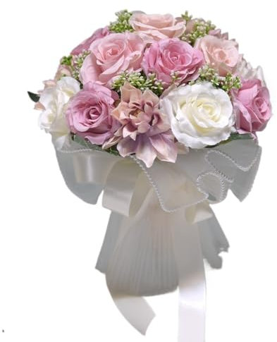 TENVORA Bouquet Sposa,Bouquet da Sposa Bouquet di Fiori da Sposa, Forniture for Matrimoni, Rose di Seta Artificiali, peonie, Bouquet da Sposa(Purple)