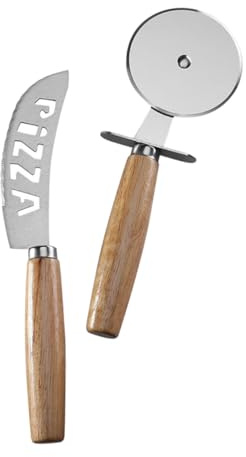 Healifty Cortador de Pizza Set de 2 Piezas Rueda Giratoria de Acero Inoxidable Mango de Madera Cómodo para Cortar Pizza y Pan para Cocina y Horneado
