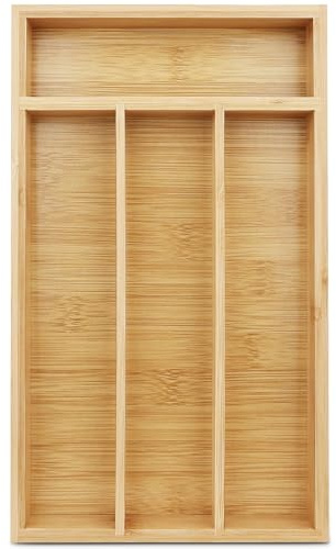shenee Small Silverware Organizer, Bamboo Drawer Organize, Bamboo Silverware Drawer Organizer, Spoon Flatware Storage with Grooved Drawer Dividers