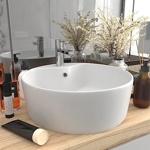 Lavabo with Céramique, Design Luxueux, Finition Mate, Vasque à Poser Salle de Bain, Lavabo Salle de Bain, Meuble Vasque Salle de Bain, Blanc Mat, 36 x 13 cm