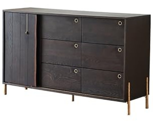 AERTSDFGT Modernes Buffet-Schrank ​​150cm Massivholz Retro-Stil Diele Ablagetisch, Wohnzimmer Schiebetür Aufbewahrungsschrank, Antikstil Rauchfarben Möbel​ Vitrinenschränke