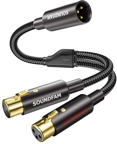 SOUNDFAM XLR Splitter Kabel 1M, Professional XLR Y Splitter 1 Stecker Auf 2 Buchsen 3-Pol Balanciertes Mikrofon Adapter Kompatibel Mit Mikrofon, Mischpult-Schwarz