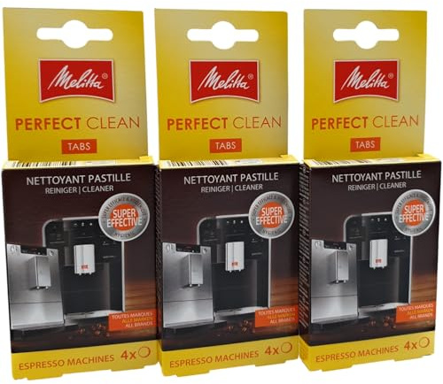 NaschLager Reinigungstabs Kaffeevollautomat und Espressomaschine, kompatibel mit Melitta, 3er Set 3x4 Tabs 12 Stück, entfernt Kaffeeöle und Fette, silbern, einzeln verpackt, Artikelnummer 6762481