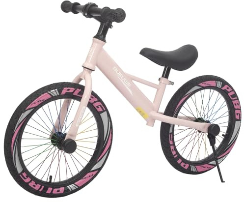 Bueuwe Kinder Laufrad 16 Zoll ab 4-7 Jahre für Mädchen und Junge, Kinderlaufrad mit Verstellbarem Sattel und Lenker, Langlebige Luftreifen, Karbonstahl Rahmen, bis 45 kg (Rosa)