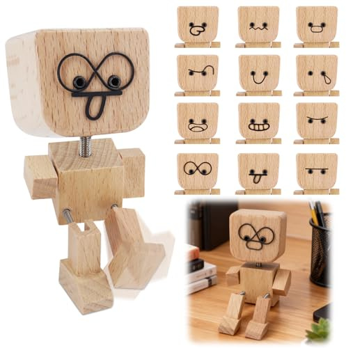 Wackelnde Holzfigur, Schüttelnde Holzmann-Figur, Charmante Kleine Holzfigur | lustige Wackelfigur mit 12 Ausdrücken Handgefertigter Wackelnder Kleine Lebendig Handgefertigte Auto Deko