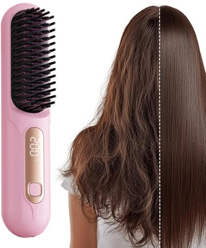 Plancha Para El Cabello,Plancha Para El Pelo Portátil Con LED Y 3 Niveles De Temperatura | Peine Estilizador De Viaje,para Peinado Rizado Viaje Hogar Salón Chicas Fiesta Negocios