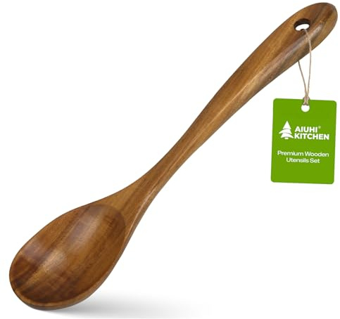 AIUHI Wooden Spoons, Teak Wood Oil Spoon, Serving Spoon for Kitchen Cooking | Wooden Spoon