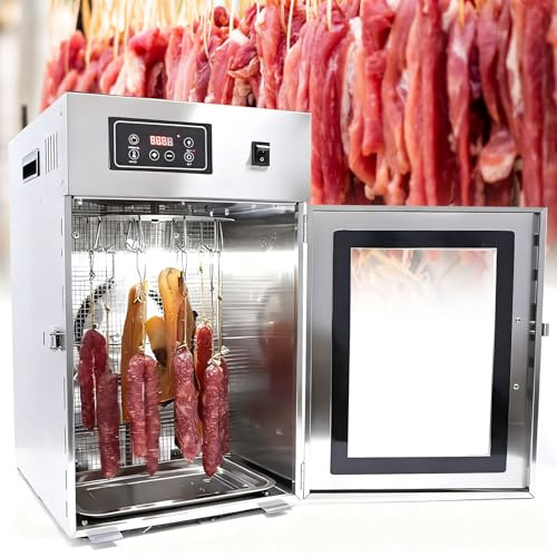 moupeaktain Cámara De Curado De Carne, Secadora Comercial Rotatoria De 360°, Deshidratador De Carne con Panel LED, Ajuste De Temperatura De 30-90℃, para Salchichas, Tocino Y Pollo