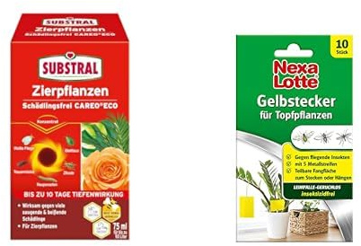 Substral Careo Eco Schädlingsfrei Konzentrat 75 ml + Nexa Lotte Gelbstecker 10 Stück – Schädlinge an Zierpflanzen effektiv bekämpfen: gegen Trauermücken, Blattläuse, Weiße Fliege
