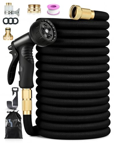 Tubo Flessibile Giardino 30m Nero, Canna Acqua Estensibile Professionale per Grandi Superfici, Tubo Magico Allungabile Anti-Piegatura, Connettori Rapidi