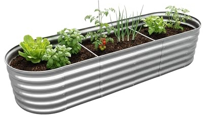 Relaxdays upphöjd säng för örter, blommor och grönsaker, galvaniserad metall, halvrund, 45 x 240 x 60 cm, silver