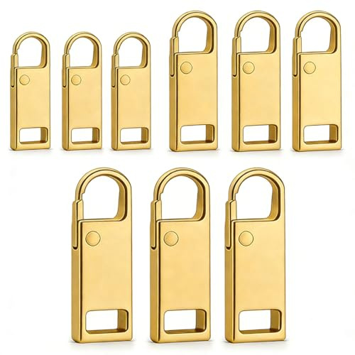 KEPYATI Cerniera Tira Sostituzione, Cursore Cerniera Universale, 3 Misure, Tirazip in metallo, Tirante Per Borsa, Vestiti, Jeans, Valigia (9, Oro)