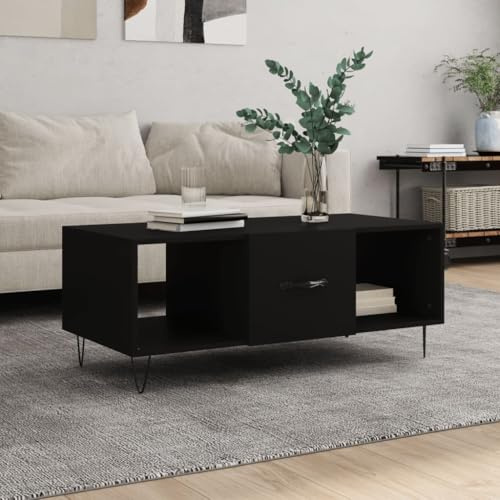 HFXHIJXQ Mesa de centro negra 102 x 50 x 40 cm, madera con patas de hierro, diseño moderno, 3 compartimentos, cómoda, mesa auxiliar para salón, dormitorio, pasillo