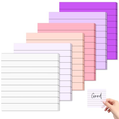 LuminaryLair 300 Feuilles Notes Autocollantes Transparentes 7,5x7,5 cm | 6 Pièces Feuilles Adhésives Transparentes Lignées en Plusieurs Couleurs, Imperméables, pour Bureau, Maison, École