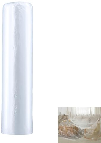 Rundago 1 Rouleau Bache Protection Peinture 400CM x 20M Bache Plastique Transparente Film de Masquage Pré-collé pour Protection Sol Meubles Masquer Sans Autocollant de Positionnement