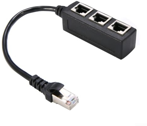 Divisor Ethernet 1 a 3 RJ45 adaptador de red Gigabit LAN extensor de cable para PC Router Consola - Contactos chapados en oro, carcasa de metal ABS negro