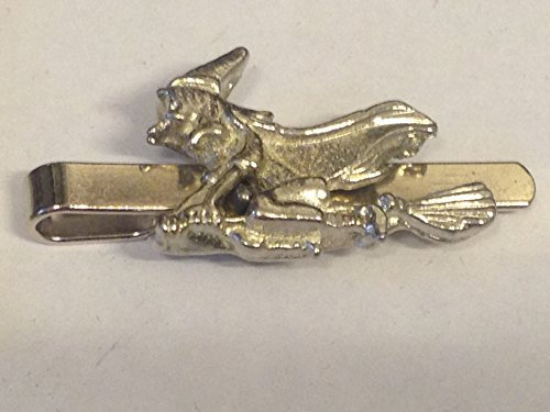 Witch On Broom 3.4cm X 2.6cm TG307 Made From Fine English Modern Pewter on a Tie Clip (slide) POSTED BY US GIFTS FOR ALL 2016 FROM DERBYSHIRE UK